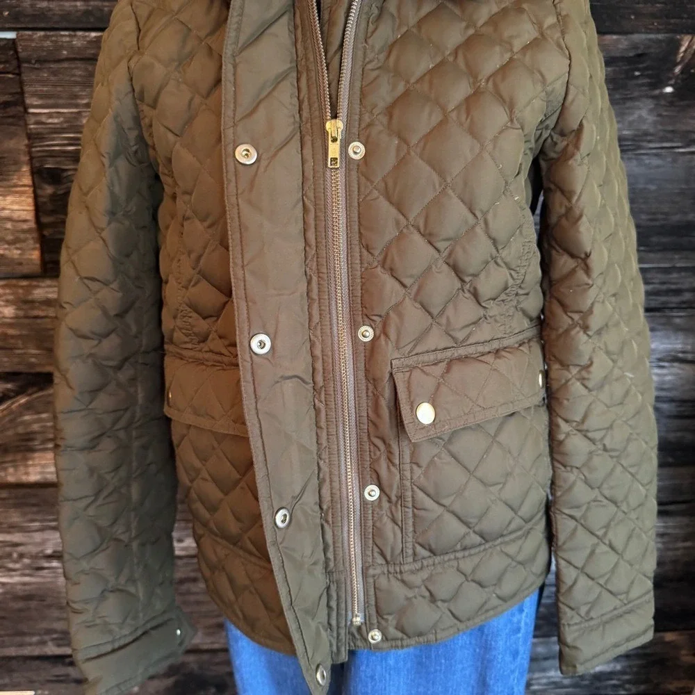 JCrew Olive Green Quilted Barn Jacket Corduroy Collar Sz.‎ XS